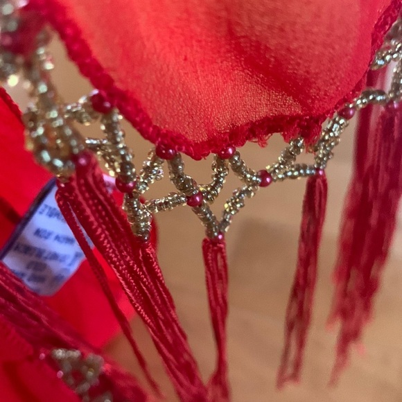 Women’s Red Floral Fringe Wrap Skirt  Swimsuit Cover-Up - Picture 12 of 13